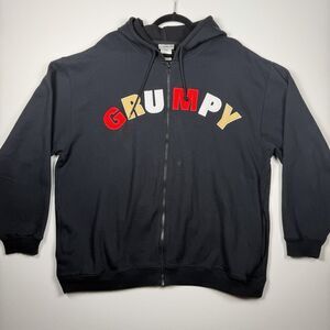 Disney Men’s Hoodie Size XL Black Grumpy Felt Graphic Full Zip Jacket
